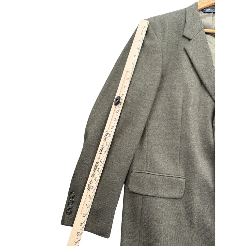 42L Lands End Mens 3 Button Pure Lambswool Blazer Sport Coat Jacket Gray/Green